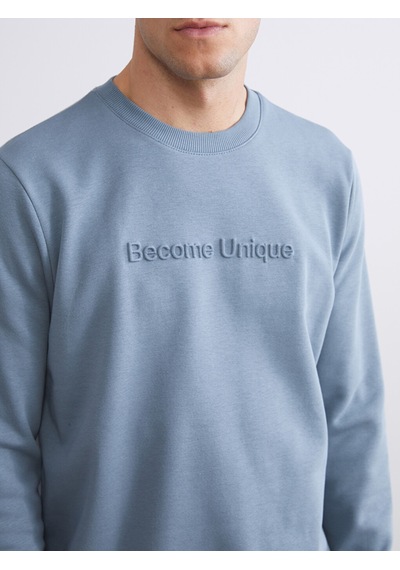 Lcwaıkıkı Classic İndigo Bisiklet Yaka Baskılı Erkek Sweatshirt
