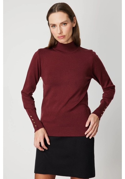 On Fashion Kadın Dik Yaka Basic Bordo Kazak 63514 Bordo