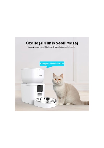 Tr Floriashopping Akıllı Kedi Köpek Otomatik Mama Kabı, 4l Hazne, Metal Kase, Uzaktan Sesli Ve Kamera Kontrollü Bey