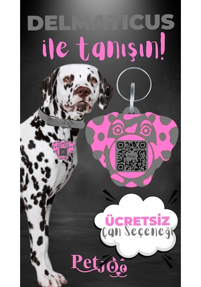 Petjoo 28.Delmaticus Pembe-Gri Qr'lı Köpek Künyesi