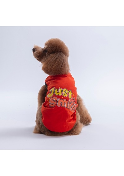 Red-kırmızı Just Smile Tişört Kedi Köpek Tişörtü-kedi Köpek Kıyafeti