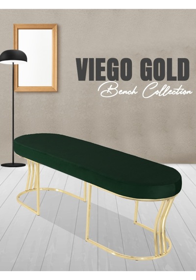 Viego Gold Smooth- Yeşil Kapitoneli Model Puf & Bench & Koltuk- Oturak-uzun Makyaj Puff-yatak Odası Ucu &önü