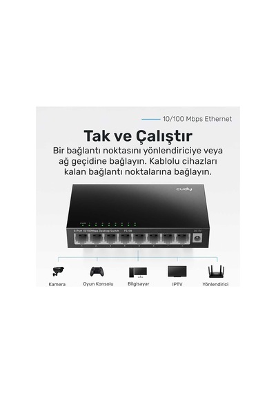 Fs108 8port 10/100mbps Duvar Montajlı Metal Masaüstü Switch