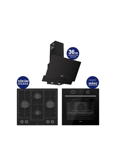 Fryart XE63CS-LN385-D063SA Siyah Chef Edition 3'lü Ankastre Set