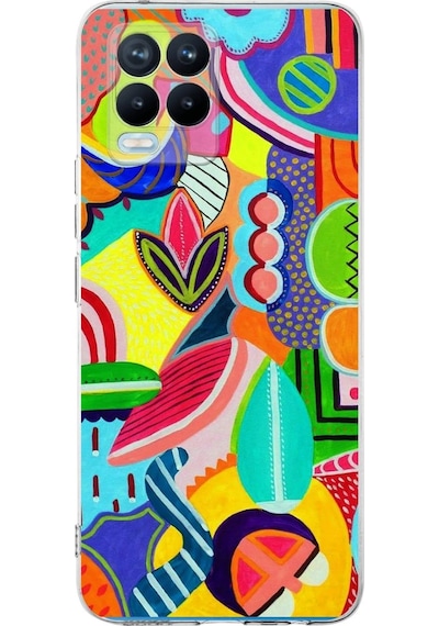 Realme 8 Pro İle Uyumlu 1mm Slim Fit Retro Renkler 6 Baskılı Şeffaf Kılıf