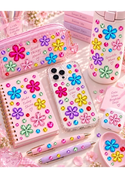 Taş & Çiçek Rhinestone Sticker Yapışkanlı Saç, Yüz, Tırnak, Vücut Ve Süs Taşı Çok Renkli