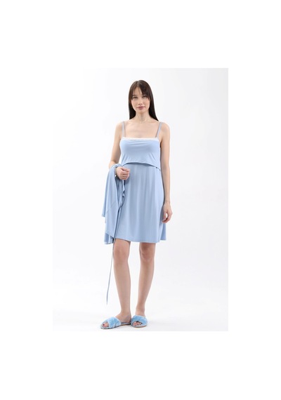 Luvmabelly Myra9651 Sabahlıklı Önden Bölmeli Dantelli Emzirme Geceliği -mavi-mavi