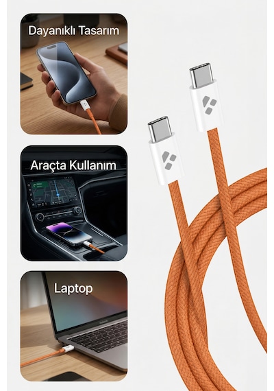 100w Destekli Usb-c To Usb-c Hızlı Şarj Ve Yüksek Hızlı Veri Aktarım Kablosu 1 Metre 100cm