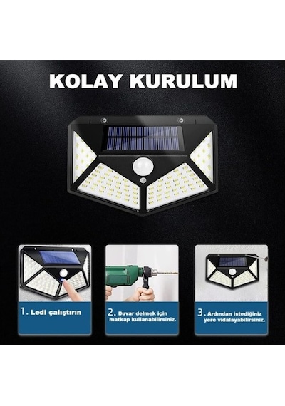 Emin 100 Led Dış Mekan Solar Aydınlatma Fotoselli Solar Lamba Najmaddin Standart