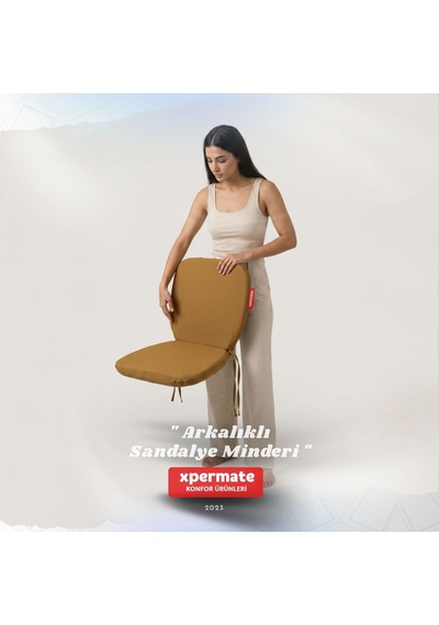 Arkalıklı Sandalye Minderi Oval Bağcıklı Mutfak Bahçe Balkon Minderi Kahverengi
