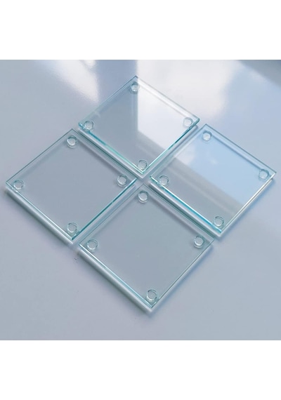 4'lü Takım Cam Bardak Altlığı 10cm X 10cm Saydam