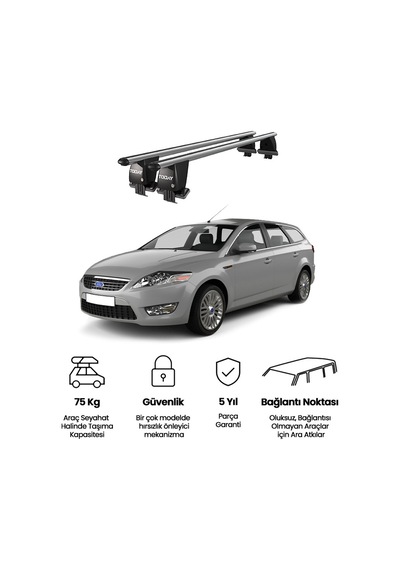 Royal Ford Mondeo Iıı 2010-2014 Uyumlu Gri Kilitli Ara Atkı Port Bagaj Tavan Barı