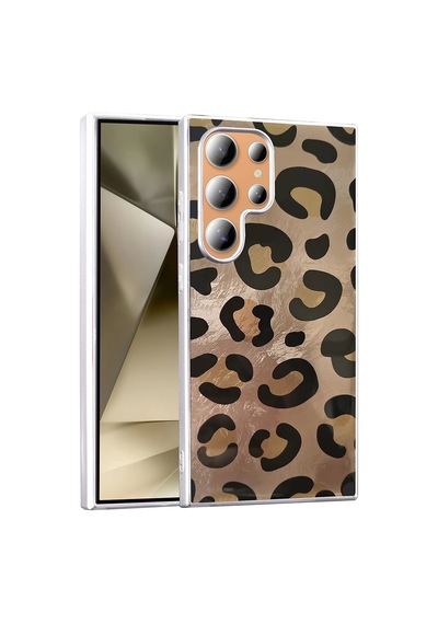 Galaxy Uyumlu S24 Ultra Kılıf Desenli Zore Mep Kapak Gold Leopar