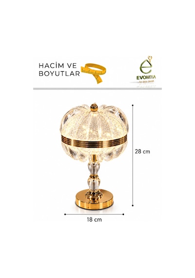 Evonıta Kristal Led Masa Lambası Gold Dekoratif Işıltılı Abajur Modern Salon Ve Komodin Lambası