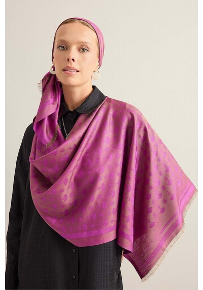 Imannoor Karanfil Monogram Mor İpek Şal 68x200 Mor