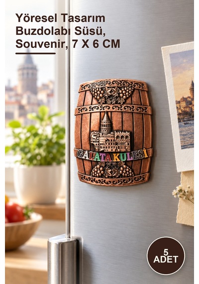 5 Adet Galata Kulesi Magnet Yöresel Tasarım Buzdolabı Süsü, Souvenir, 7 X 6 Cm