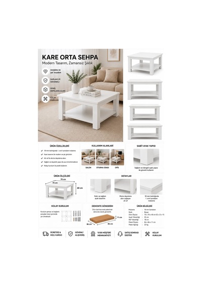Kare Orta Sehpa Beyaz - Beyaz