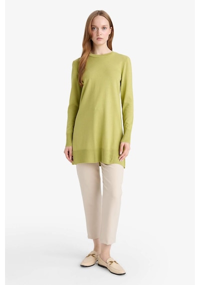 Defacto Regular Fit Bisiklet Yaka Yırtmaçlı Basic Düz Triko Kazak Tunik H3431az25wngn743 Yeşil