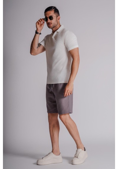 Braccas Erkek Yandan Cepli Beli Lastikli Keten Dokulu Relaxed Fit Jogger Şort Antrasit Antrasit