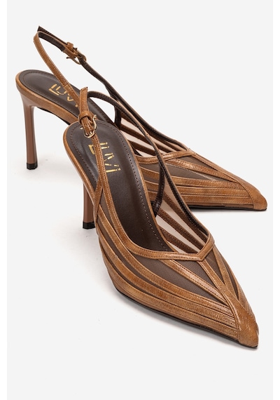 Luvishoes Ylena Taba Transparan File Detaylı Kadın İnce Topuklu Ayakkabı