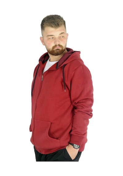 Mode Xl Erkek Sweatshirt Kapşonlu Zippered Basic 20543 Bordo 001