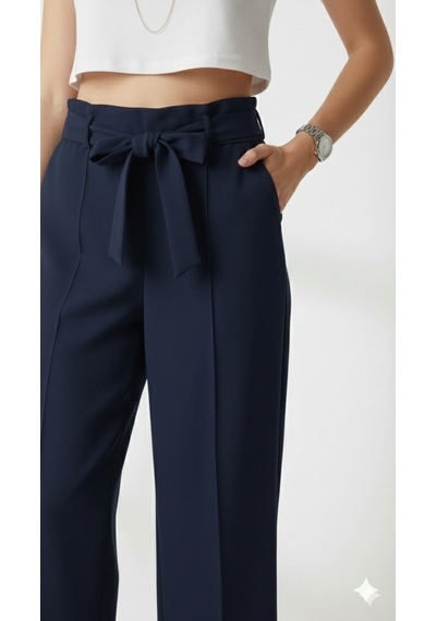 Ribana Classic Kadın Yüksek Bel Çimalı Bol Paça Cepli Beli Lastikli Bağlamalı Kumaş Pantolon Lacivert Ribana Classic Kadın Yüksek Bel Çimalı Bol Paça Cepli Beli Lastikli Bağlamalı Kumaş Pantolon Lacivert