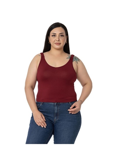 Disentis Büyük Beden Askıları Büzgülü Drapeli Crop Bordo Body-bordo Bordo