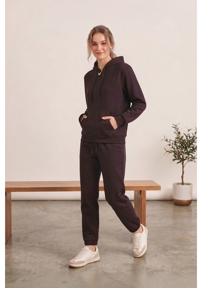 Moibody Kadın 3 İplik Şardonlu Eşofman Takımı Premium Kapüşonlu Sweatshirt Ve Jogger Alt Acı Kahve Acı Kahve Moibody Kadın 3 İplik Şardonlu Eşofman Takımı Premium Kapüşonlu Sweatshirt Ve Jogger Alt Acı Kahve Acı Kahve