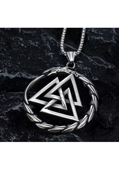 Aslanmaz Çelik Iskandinav Güç Simgesi Valknut Viking Kolye Gümüş