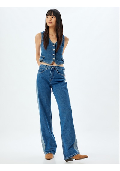 Koton Düz Paça Kot Pantolon Renk Bloklu Yüksek Bel Düğmeli Pamuklu - Longer Straight Fit Jean Orta İndigo 5wal40194md Indigo İndigo Koton Düz Paça Kot Pantolon Renk Bloklu Yüksek Bel Düğmeli Pamuklu - Longer Straight Fit Jean Orta İndigo 5wal40194md Indigo İndigo