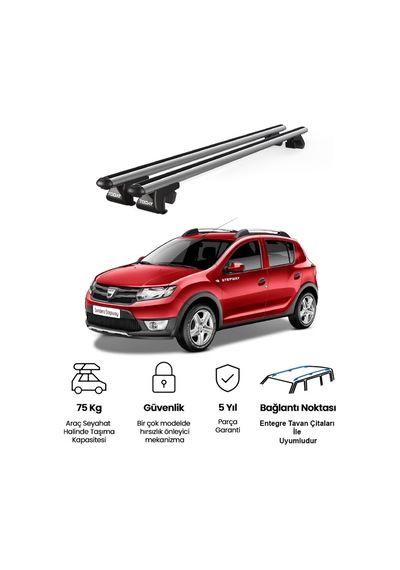 Venüs Dacia Sandero Stepway 2009-2012 Uyumlu Gri Ara Atkı Port Bagaj Tavan Barı