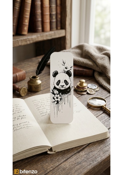 Sevimli Panda Ve Çiçek Motifli Kabartma Dokulu Kitap Ayracı - Estetik Siyah&beyaz Kitap Aksesuarı