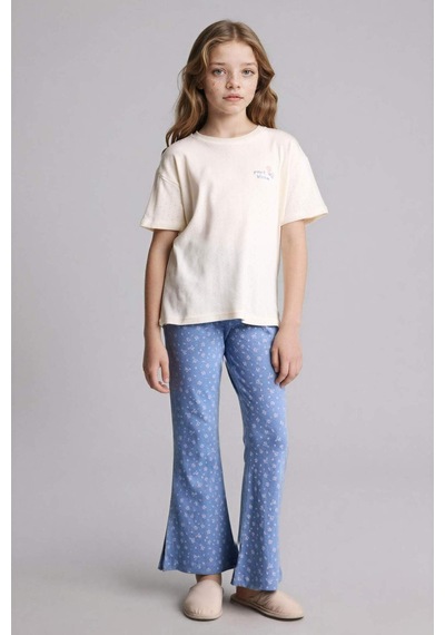 Defacto Tişört Alt 2li Pijama Takımı Kız Çocuk H2655a826sper99 Ekru-er99