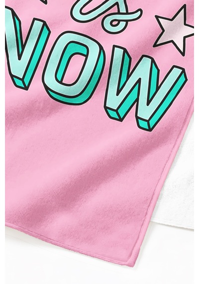 Yazılı Motto Pembe Plaj Havlusu - Modern Tipografik Turkuaz Yıldızlı Hızlı Kuruyan Mikrofiber Havlu Eski Tınısı