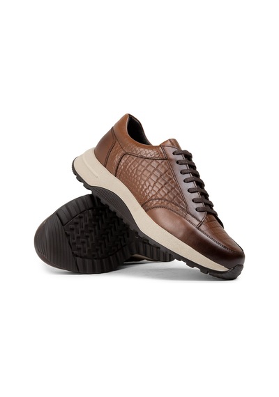 Deery Hakiki Deri Taba Rengi Erkek Sneaker Ayakkabı - 01984Mtbae01 Taba