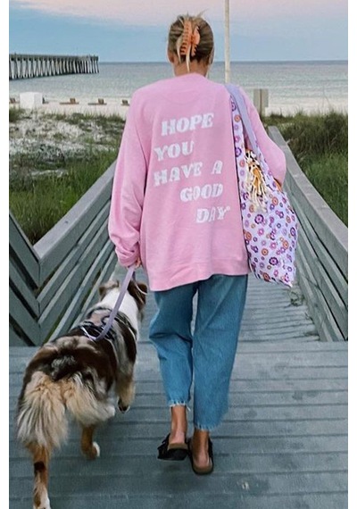 Madmext Mad Girls Pembe Sırt Baskılı Sweatshirt Mg1219 Pembe