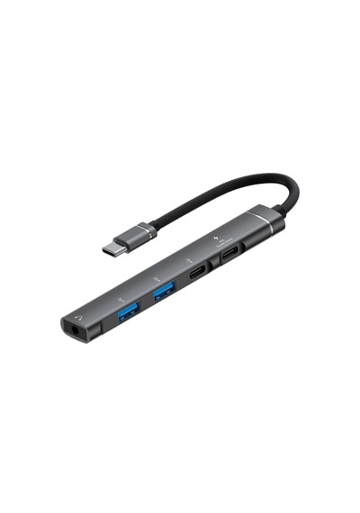 Cr15 5in1 Type-c'den 2ad Type-c, 2ad Usb A Çoklayıcı 3,5mm Kulaklık Çıkışlı Usb C Adaptör Alüminyum Kasa