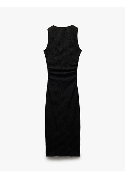 Koton Drapeli Bisiklet Yaka Uzun Kolsuz Slim Fit Kalem Elbise Siyah 5sak80031uk Siyah