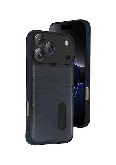 Newface Apple İphone 17 Pro Max Sara Kartvizitli Deri Kılıf - Siyah