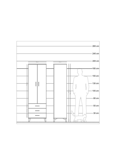Hyperion Dolap 2 Raflı 3 Çekmeceli Tek Askılı 60x44x195 Antrasit-aytaşı Antrasit