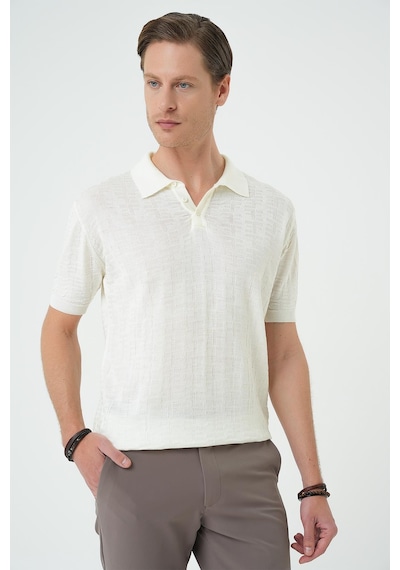 Efor Comfort Fit Polo Yaka Pamuklu Kısa Kol Casual Ekru Triko Tişört Tr 880 Ekru