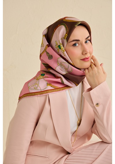 Silk Home Twill İpek Eşarp 11500-03 Pembe - Kahverengi