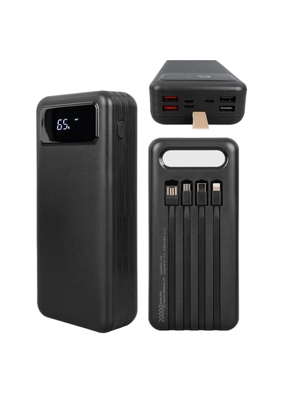 Powermaster 20000mah Powerbank Dijital Ekranlı 4 Usb 3 Kablo Type-c Lightning Micro Usb Led Fener