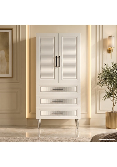 Tremezzo Çok Amaçlı Dolap 60 Cm 2 Kapak 3 Çekmece Lake Beyaz - Çok Amaçlı Raflı Dolap Gri
