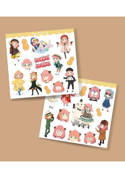Anya 2 Li Sticker Set Spy X Family Parlak Sticker Hediye Etiket Çıkartmaları Anime Süsleme Yeşil