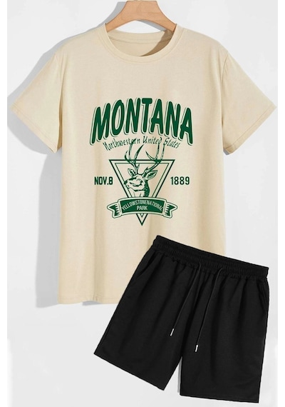 Uyguntarz Montana Şort T-shirt Eşofman Takımı Bej