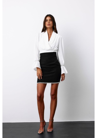 Sateen Aksesuar Detaylı Bluz - Ekru-135128 Ekru
