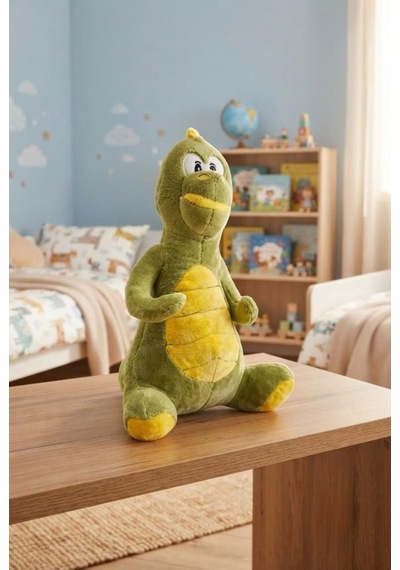 Şirin Dino Peluş 40 Cm Sevimli Ve Konforlu Uyku Yastığı Ve Sarılma Arkadaşı Dekoratif Oyuncak Yeşil