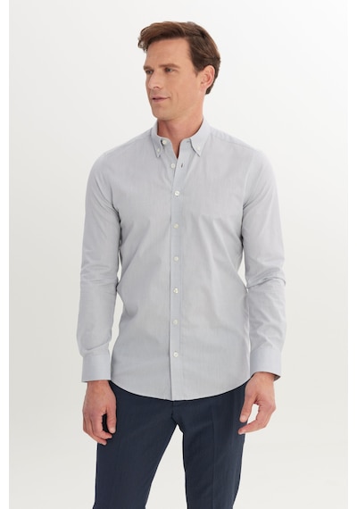 AC&Co / Altınyıldız Classics Erkek Grı Flamlı Slim Fit Dar Kesim Düğmeli Yaka Gömlek Grı