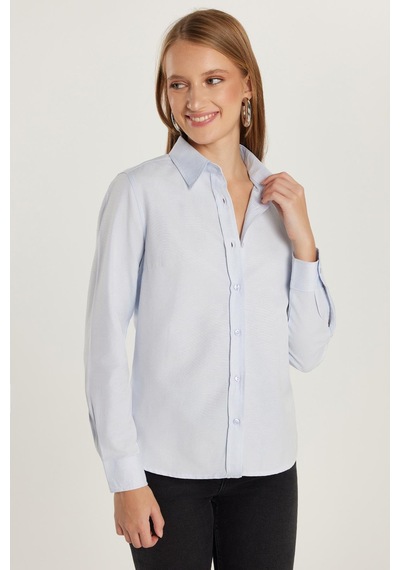 Tudors Kadın Slim Fit Dar Kesim Uzun Kollu Pamuklu Vücuda Oturan Dokulu Mavi Basic Gömlek-35318 Mavi Tudors Kadın Slim Fit Dar Kesim Uzun Kollu Pamuklu Vücuda Oturan Dokulu Mavi Basic Gömlek-35318 Mavi